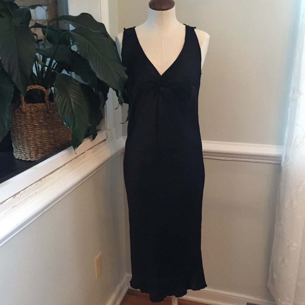 Nuthatch Silk Linen V Neck Ruched Sleeveless Dress